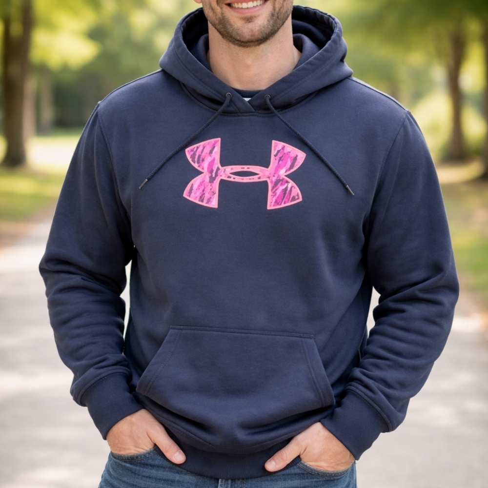 Men's Under Armour Limited Edition Black with Hot Pink Logo Hooded Sweat…